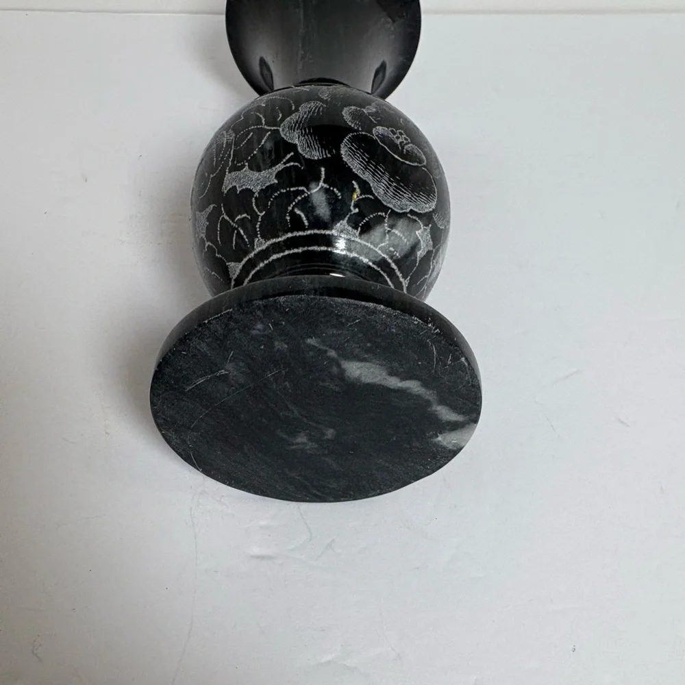 Vintage Marble Dark Gray Floral Etched Vase